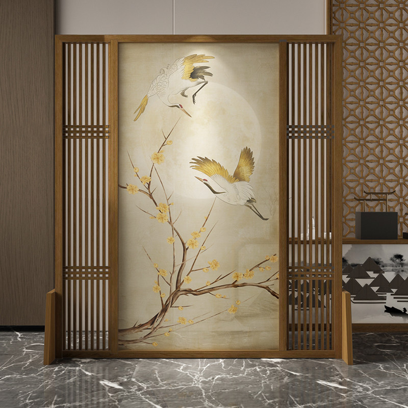New Chinese solid wood screen partition living room tea room Modern study Hotel decoration auspicious porch movable seat screen