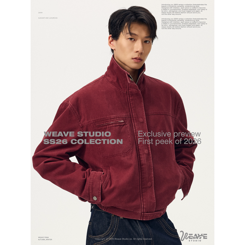 Weave Annual Event American Retro Red Workwear Jacket Men's Loose Fit Spring Washed Stand Collar Short Jacket