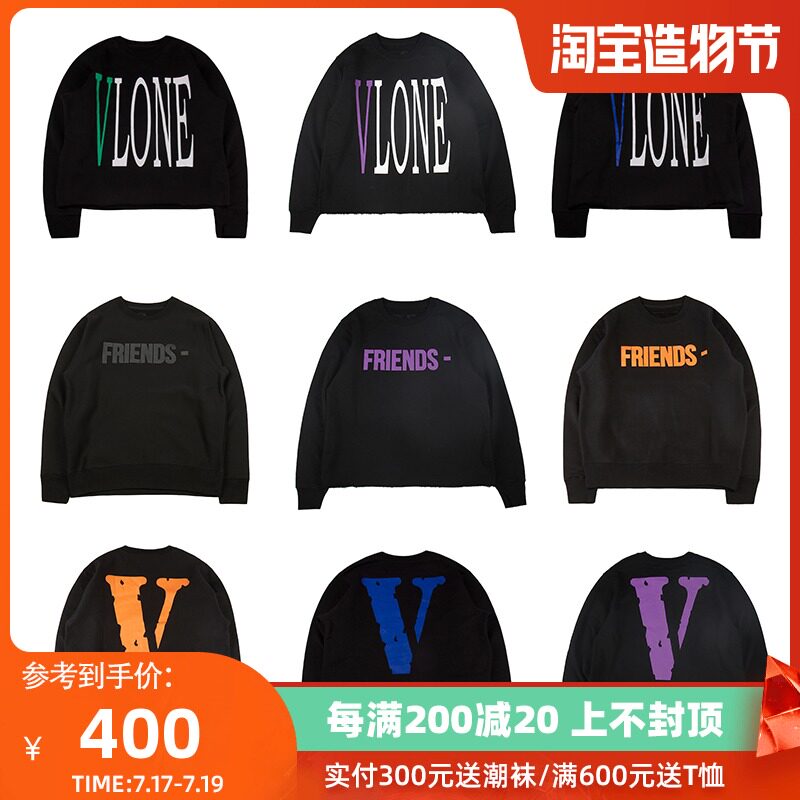 VLONE POP UP guerilla shop limited FRIENDS letter big V round neck long sleeve thick cotton T-SHIRT MEN
