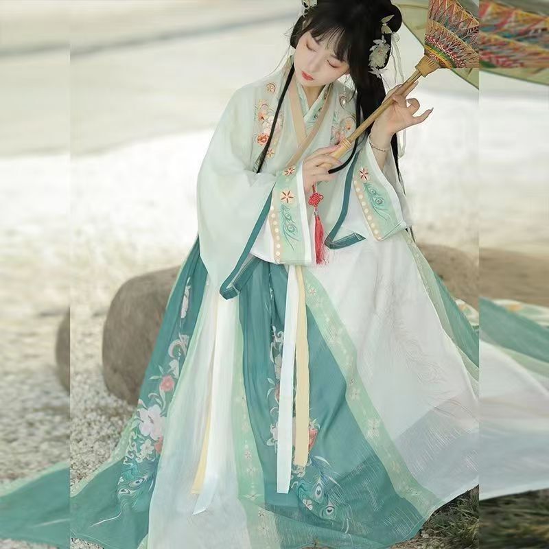 Original Authentic Jin Dynasty-Style Floral Embroidered Hanfu-Inspired Cross-Collar Waist-Length Student Outfit for Daily Wear