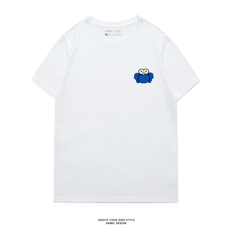 Trendy Brand Collaboration Chest Logo Limited Edition Short-Sleeve T-Shirt for Men, Trendy Brand ins Simple Print Loose Fit Pure Cotton Couple Outfit for Summer