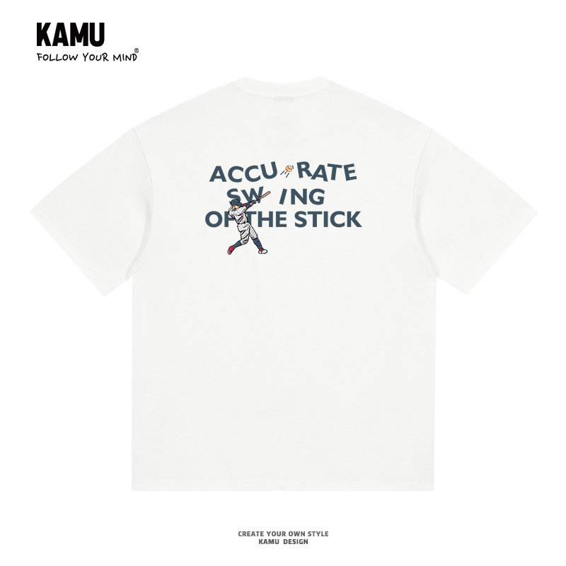 Letter Baseball Sports English Solid Color Pure Cotton Summer Loose Versatile Men's Short-Sleeve Couple Women's Front and Back Printed T-Shirt