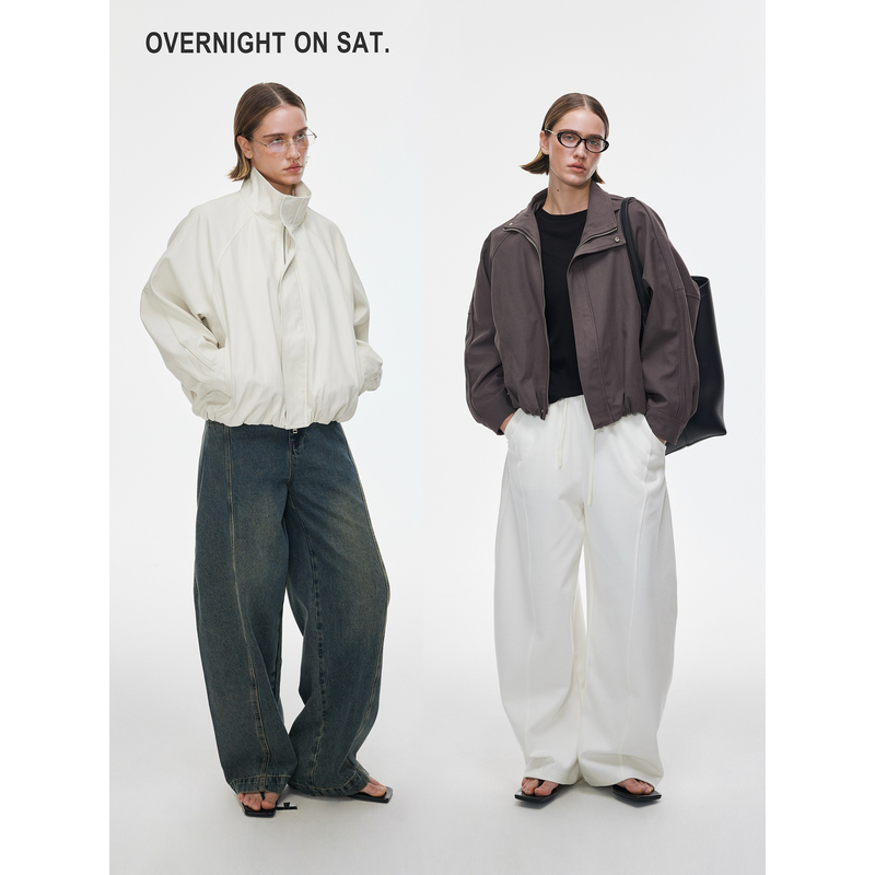 Overnight on Saturday Three Colors Available, Cotton Lyocell Blend Stand Collar Short Jacket with Visible Stitching. Overnight on Saturday Three Colors Available, Cotton Lyocell Blend Stand Collar Short Jacket with Visible Stitching.