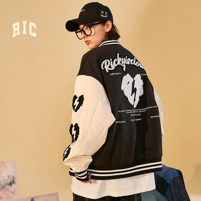 RickyisClownRiC Clown Towel Hydrangea Ball Lightning Love + Embroidered Baseball Uniform Jacket Men