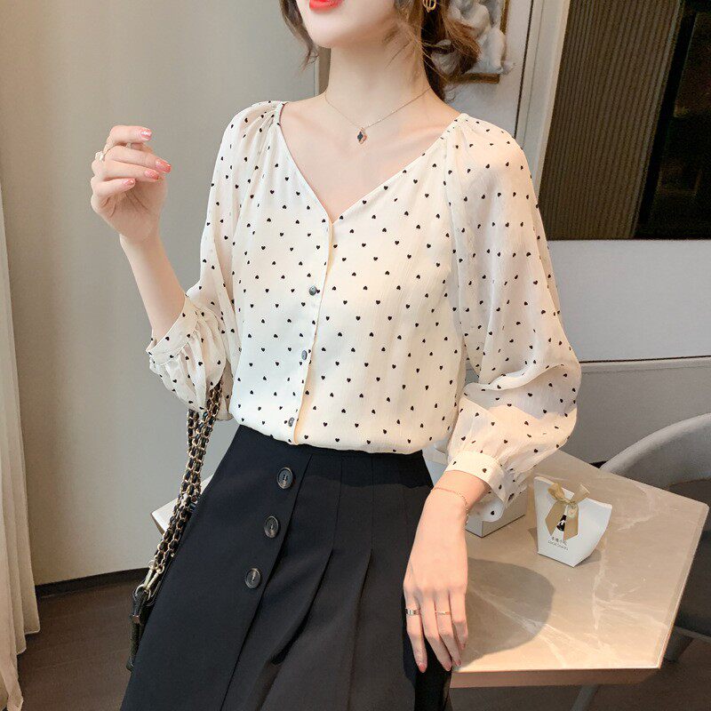 2020 Early Autumn Design Sensation V Collar 70% Sleeves Polo Dot Shirt Thin pro ol Shirt Shirt Shirt