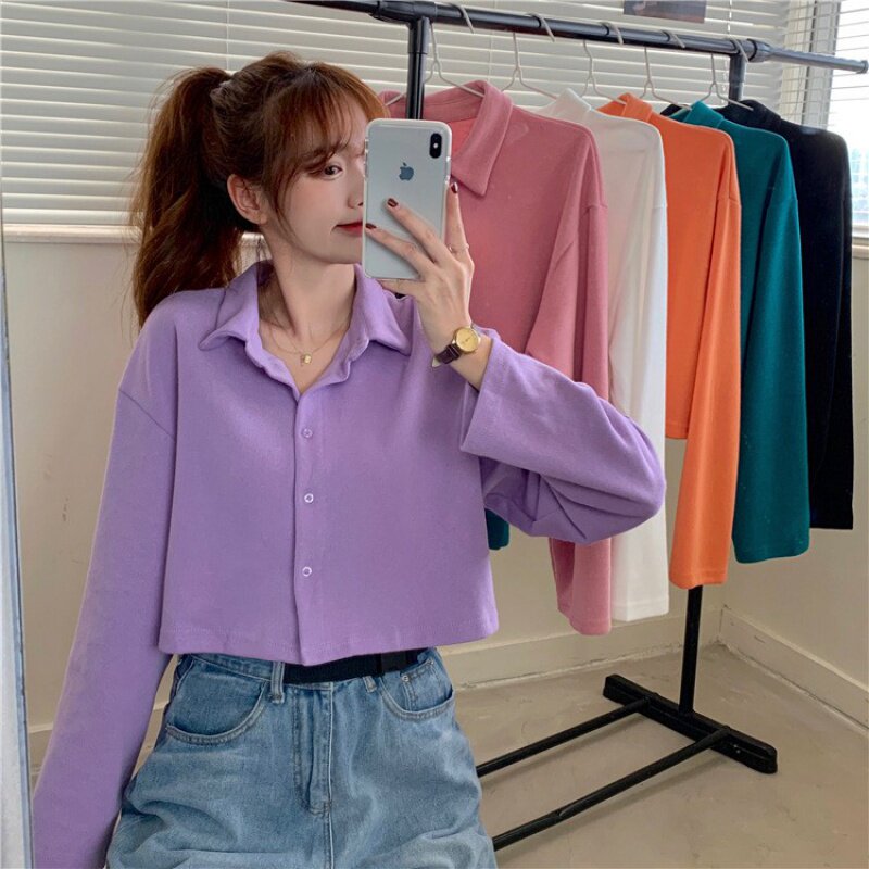 2020 Fall new Korean version loose long sleeves 100 hitch cardiovert cotton T jacket