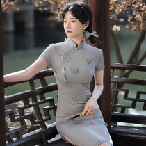 Improved cheongsam 2021 new summer can often wear girls young high-end atmospheric gray retro Republic of China style