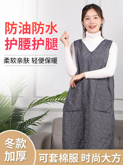 Chaleco cálido para tareas domésticas de invierno, además de terciopelo grueso, estilo de chaleco, delantal suelto de talla grande, monos impermeables de longitud media para el hogar