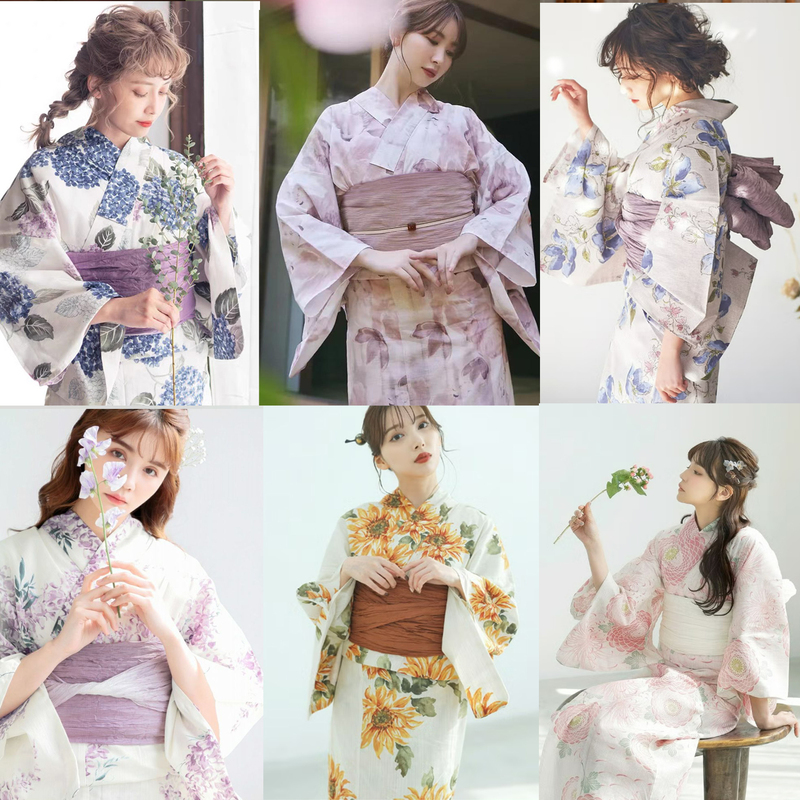Two-Piece Split Kimono Yukata Suspender Skirt, High-End Polyester Printed Sweat-Absorbent Quick-Drying Fabric, New Style, Easy to Wear
