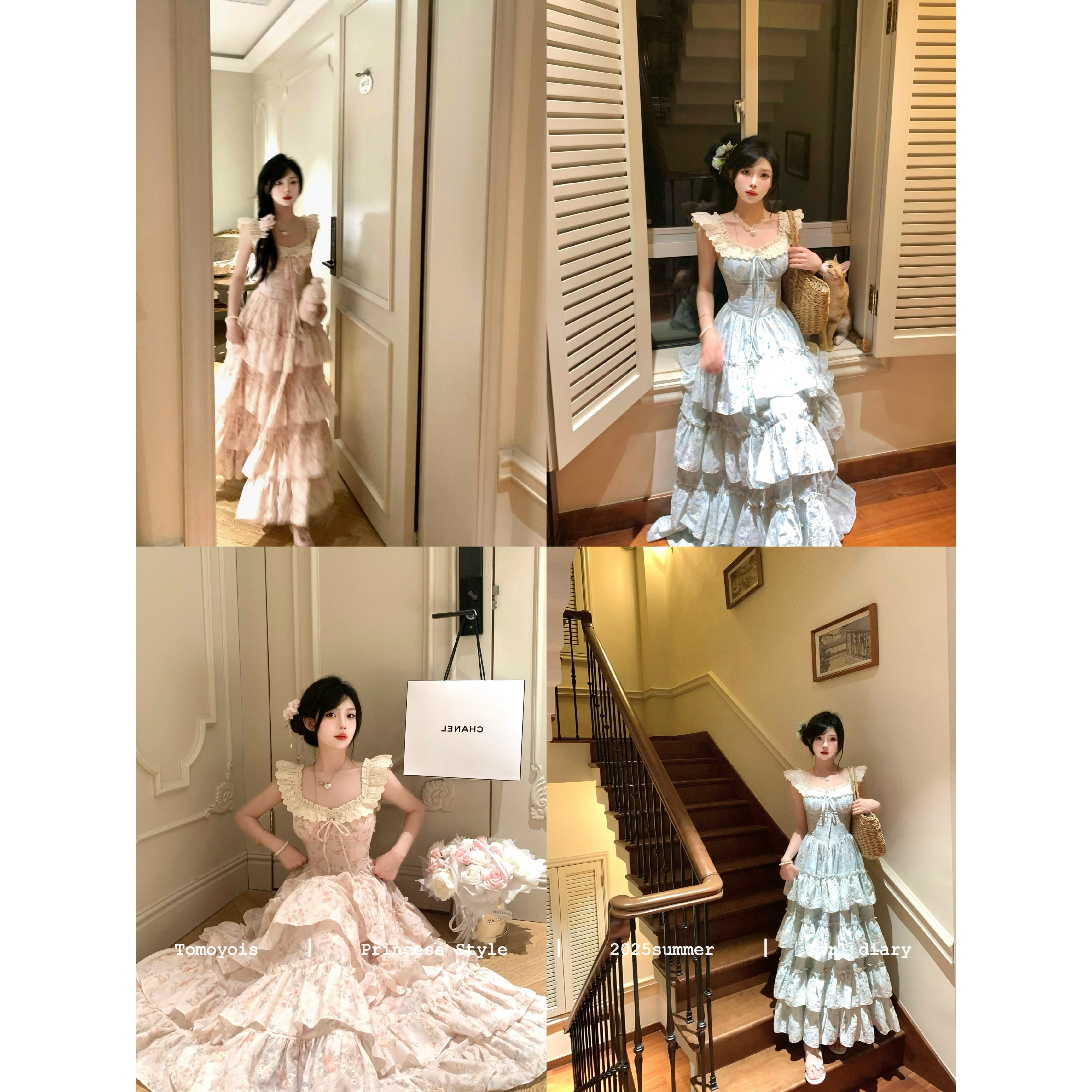 トモヨイス千代桜織り花羽根絶妙な甘い小さなフライングスリーブ優しい花柄ウエストプリンセスドレス