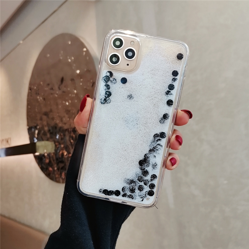 珍珠奶茶流沙殼 情侶殼 iPhone 7/8 4.7吋//plus 5.5吋 珍珠下雪流沙殼 液態殼 防摔 矽膠 軟殼