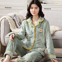 Autumn and winter coral velvet plus fat increase pajamas women winter warm padded velvet cute flannel home suit