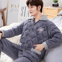 Winter coral velvet mens cotton pajamas padded velvet flannel home wear autumn and winter suits