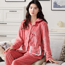 Pajamas female spring and autumn thickened velvet can be worn outside coral velvet flannel autumn and winter fatten
