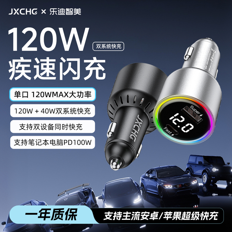 120W Car Charger Super Fast Charging Suitable for Vivo, Huawei, Xiaomi, Apple, Oneplus, Oppo, Samsung Pd100W
