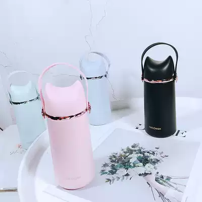 New Cartoon Creative Star diamond flower Fox thermos cup with lid strap portable carry-on Cup for men and women student insulation Cup