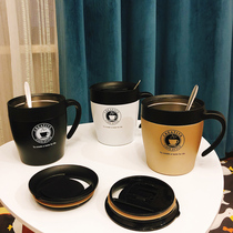 Simple and compact home office coffee thermos Business men and women students with handle Handy water cup with spoon