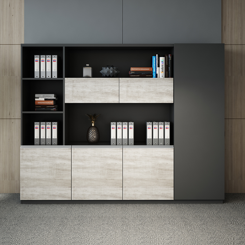 File cabinet wooden minimal modern office archive data container with lock 6 doors 5 doors background cabinet