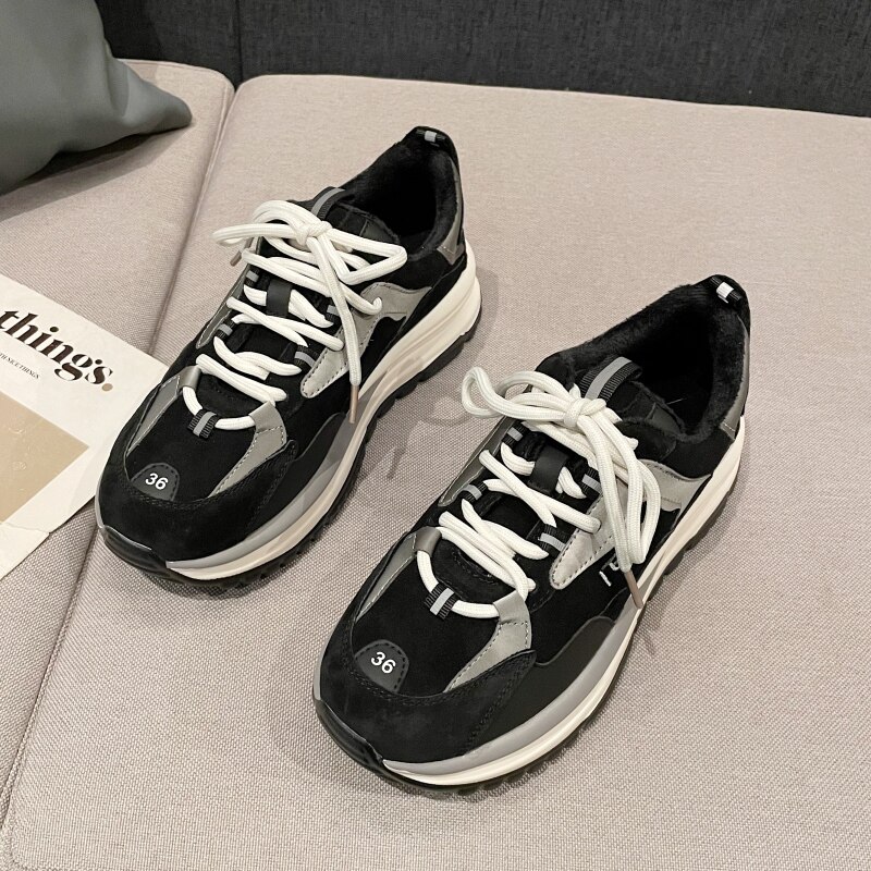 (WUXIE) Wuhye Fried Street Tennis Red Genuine Leather Old Daddy Women Tide Retro Plus Suede Sports Thick Bottom Casual Shoes