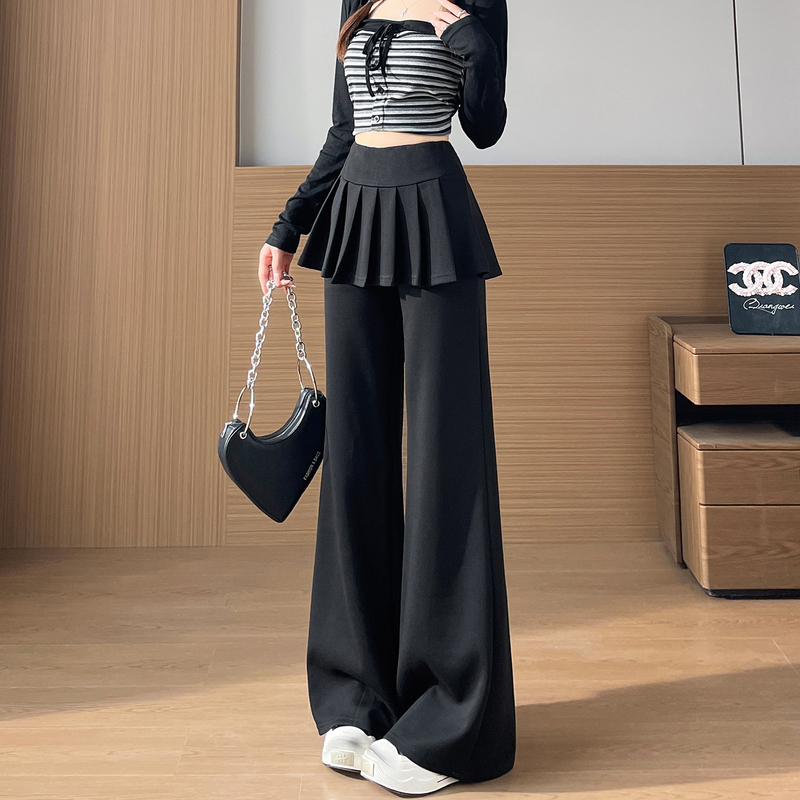 Pleated Skirt Pants for Women 2026 Spring and Autumn Korean Style Layered Skirt Pants Petite Loose Straight-Leg Fleece-Lined Flared Pants