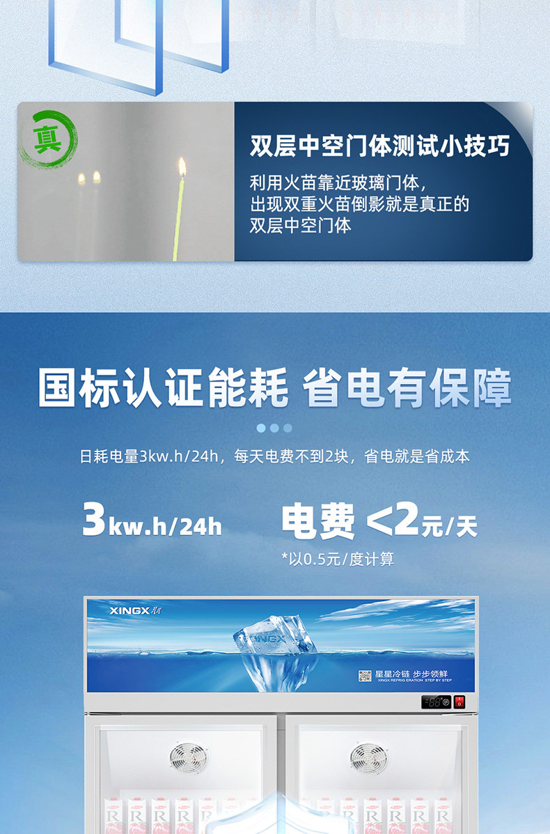 Промышленные холодильники 星星（xingx）547升双门风冷无霜电子温控展示柜冰柜 lgc-1000wde