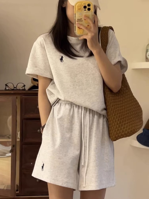 Extra Large Size 150kg Student Korean Style Sports Suit Summer New Style Short-Sleeved Shorts Casual Running Two-Piece Set for Women