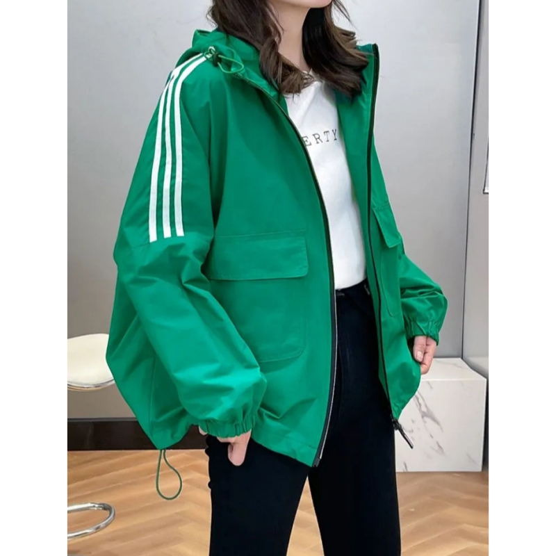 Plus Size Women's Clothing 150kg European Style Hooded Baseball Jacket Casual Versatile Windbreaker Petite Jacket Cardigan