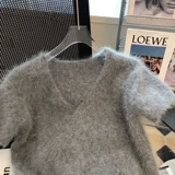 Очень большая трикотажная весенняя футболка, свитер, большой размер, V-образный вырез, 2023, короткий рукав