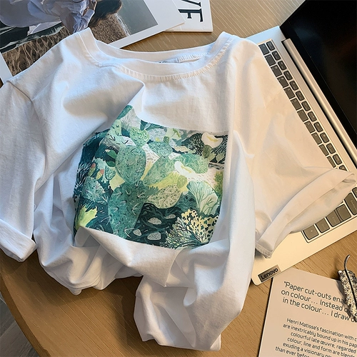 Tide, белая летняя футболка, большой размер, короткий рукав, коллекция 2021, в корейском стиле