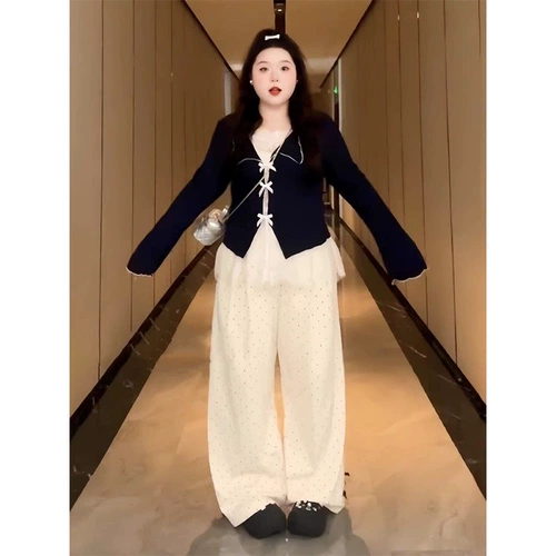 Кружевные штаны с бантиком, комплект, большой размер, эффект подтяжки, 3 предмета, осенние