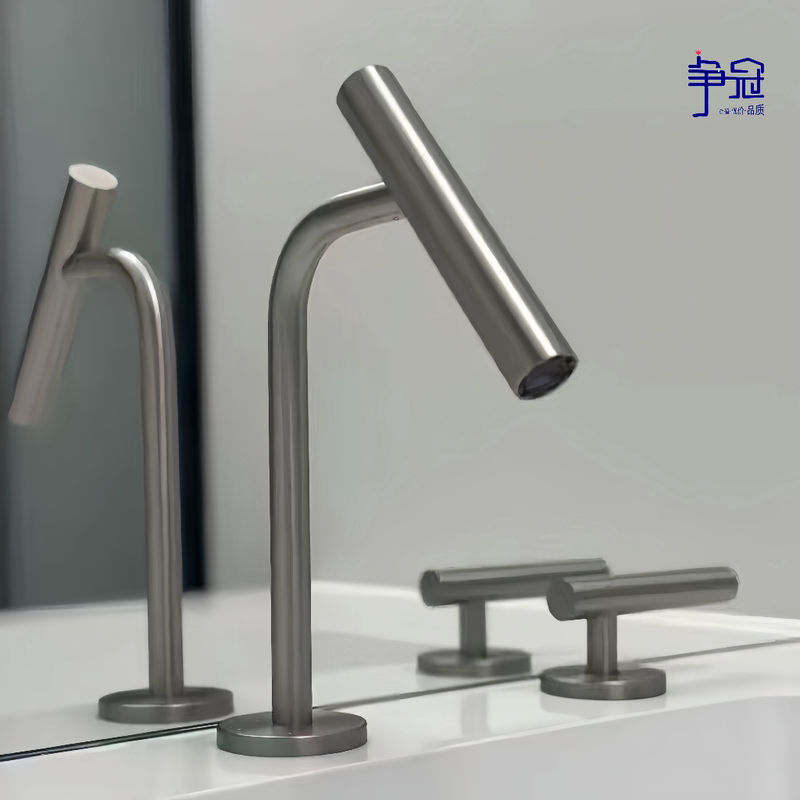 Chengguan Sanitary Ware｜Pure Copper Minimalist Bathroom Cabinet with Separate Faucet, Brushed Basin, Washbasin, Bathroom