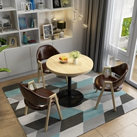 1 круглый стол с деревянным цветом + 3 коричневой масляной кожи [№ 15]