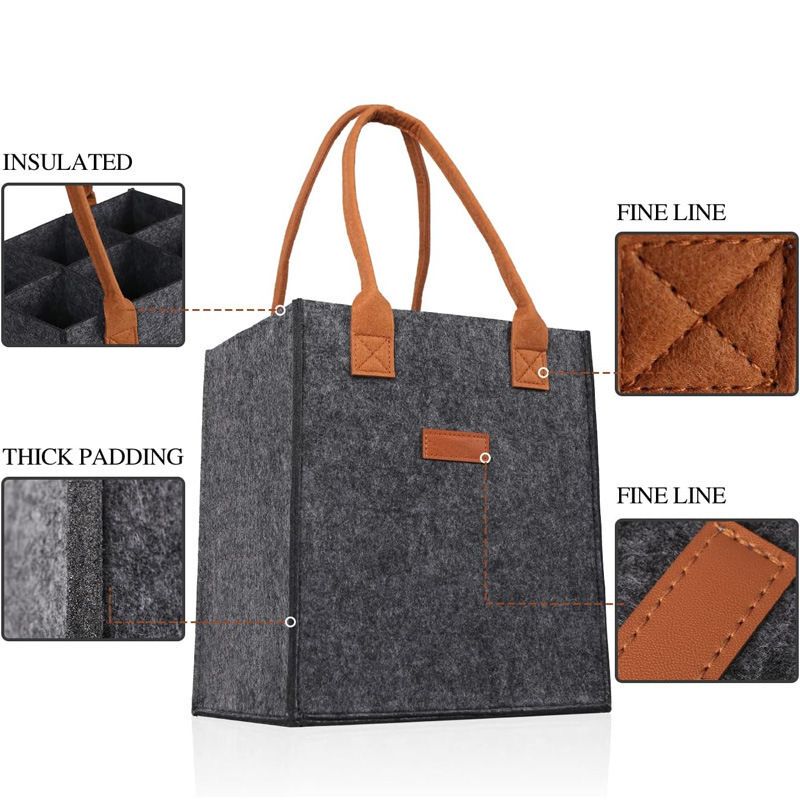 Felt Red Wine Bag Amazon New Style Printable Logo Compartment 6 Bottles Satchel Felt Bag