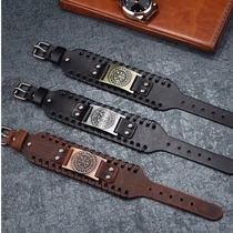 2021 European and American Viking pirate bracelet fashion compass mens wide leather bracelet trend cool male hip hop fashion