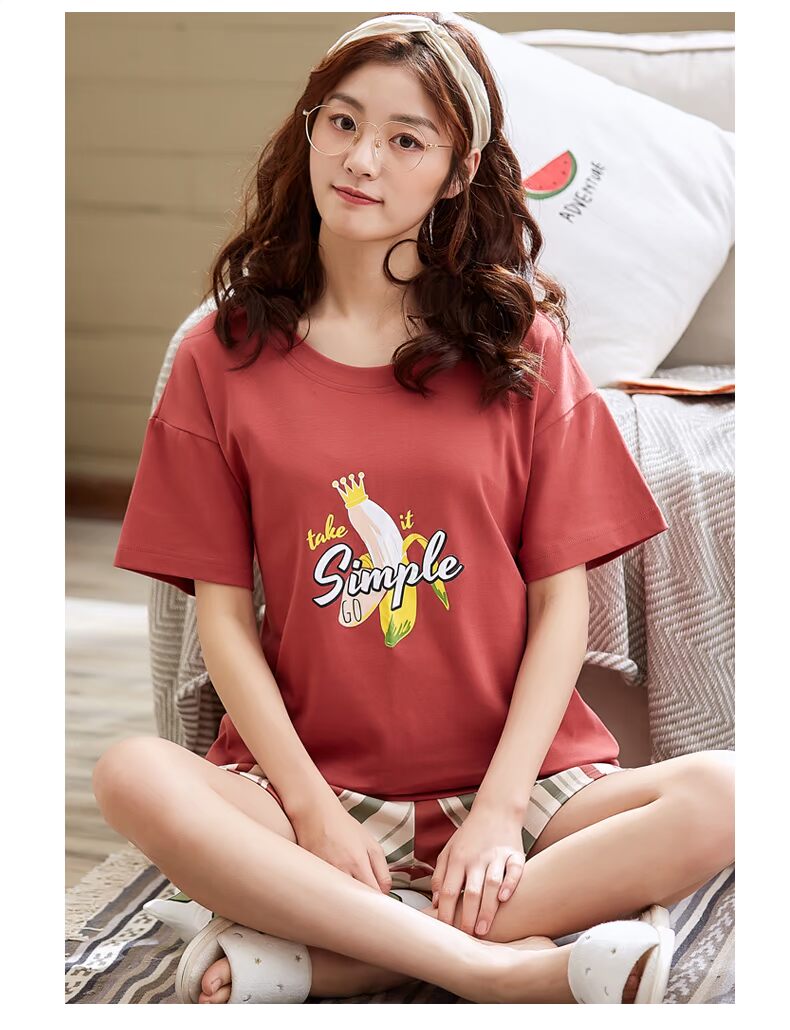 Có thể là đồ ngủ ngắn tay nữ cotton mùa hè nữ rộng kích thước quần short thời trang mẹ phục vụ nhà mỏng - Giống cái đồ bộ mặc ở nhà