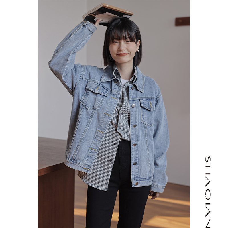 In the spring of 2023, the new light blue cowboy coat female loose Han edition of spring and autumn tip tide