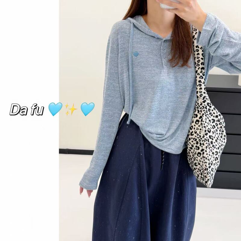 [Dafu]-Misty Island Wind Song Early Autumn Hoodie Relaxed Thin Long-Sleeve Top