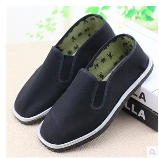 Giày đế dày thường có lớp dưới đáy giày vải nam màu đen giày vải công sở giày tập thể dục