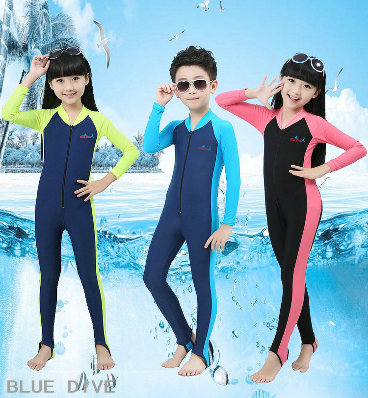 Children's sunscreen long-sleeved one-piece swimsuit Girls Boys middle and large children's jellyfish suit Quick-drying snorkeling suit Diving suit