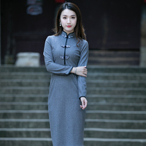 Yaya woolen cheongsam winter thick cheongsam modified version dress long slim noble temperament Chinese womens clothing