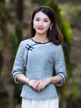 Tang dress modified female fashion cheongsam top half sleeve disc buckle young cotton linen retro original Chinese womens clothing