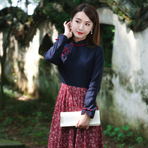 Yun Ya improved cheongsam dress small man thin retro intellectual skirt pleated skirt national style womens clothing