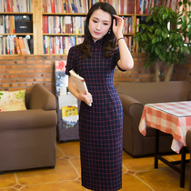Yun Ya cheongsam improved version of the dress small fragrant wind go out plaid cheongsam dress old style vintage womens
