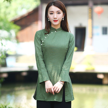 Chinese Tang suit jacket improved cheongsam Hanfu tea dress female Zen art practice home clothing National style womens clothing