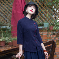 Junya Tang clothing improved version of womens fashion cheongsam-style top cotton and linen suit Chinese style Republic of China style retro womens clothing