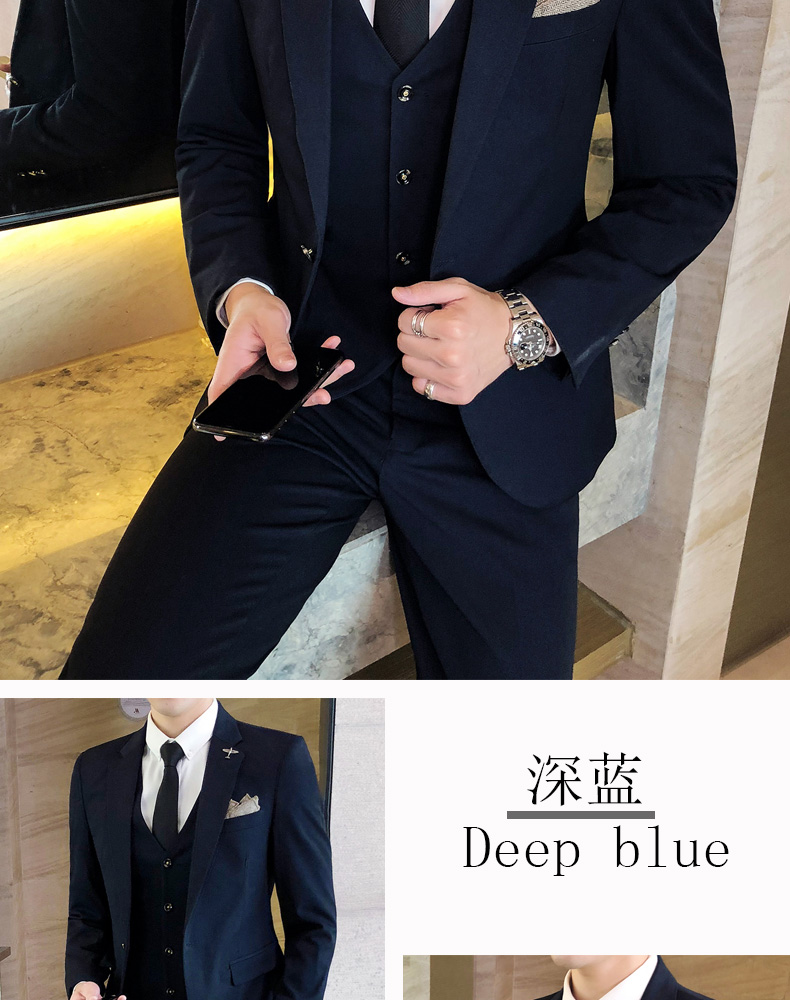 Một bộ đồ vest nam ba mảnh phù hợp với mùa thu phiên bản Hàn Quốc của bộ đồ nhỏ tự tu trang phục Anh mặc chú rể quần kaki