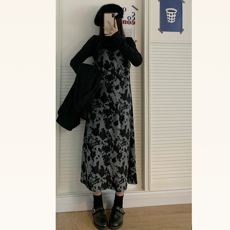 Skirt Summer Women's Dress 2022 New Retro Black Zdyeing Harnesses INSIDE LAP Style Gentle long dress