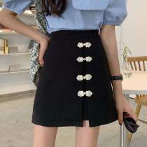 Retro Open Fork Black A Half Body Skirt Woman Summer 2022 New Skirt High Waist 100 Hitch Short Skirt Wrap Hip Skirt