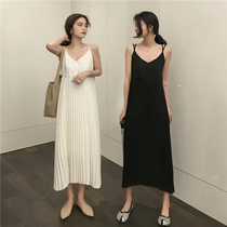 Black snowspun harnesses 100 pleats in dress 2022 Summer new womens dress Loose 100 Hitch Bottom Middle Long Dress