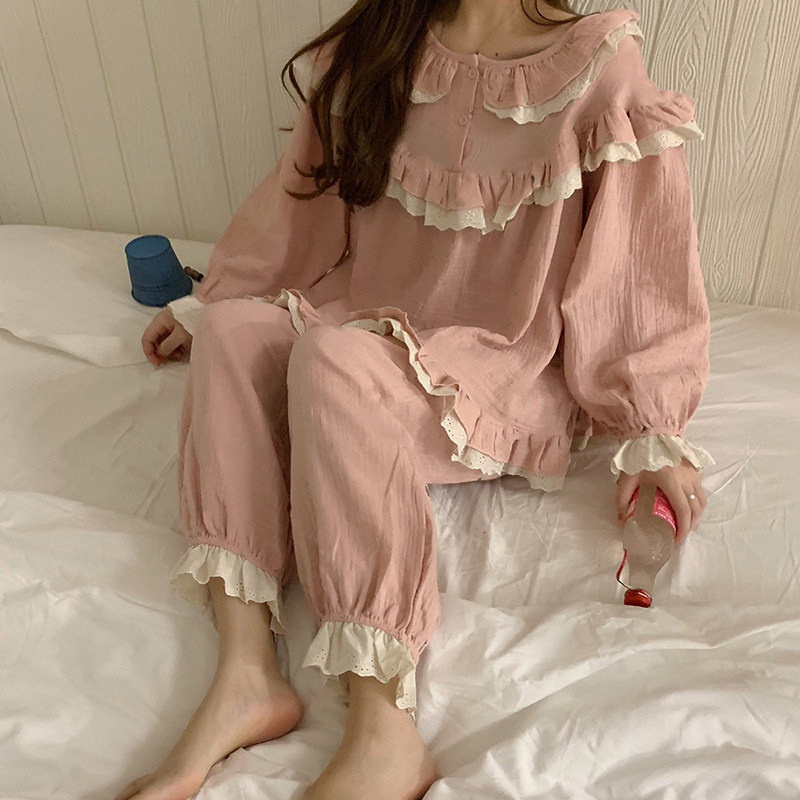 Spring new Korean version of sweet and cute girlfriends wear pajamas outside home clothes suit women's casual and comfortable two-piece set